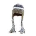 Knitted Trapper Hat Multi-color Braided Tassels Winter Warm Thick Furry Earflap Beanie - Khaki