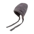 Cozy wool knit bonnet hat with long ties, stylish solid color winter warm beanie for women. - Coffee