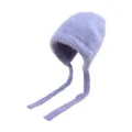 Lavender purple knitted wool hat with earflaps and long ties, cozy winter beanie for women. - Light Purple