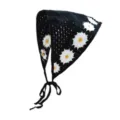 Schwarzes Häkel-Gänseblümchen-Kopftuch, gesticktes Blumen-Haarband für Damen. - Schwarz-weißes Gänseblümchen / Schwarz