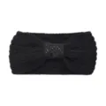 Black knitted headband with sequin bow, winter warm elastic hair accessory for women. - Black