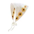 Häkeln Sonnenblume Dreieck Stirnband Weiß Strick Haarband Frühling Sommer Haarschmuck - Cremeweiß mit gelbem Gänseblümchen / Gelb