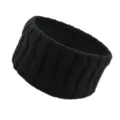 Black ribbed knit headband winter warm fleece lined ear warmer thick hair band 1pc. - Black