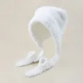 Witte pluche berenoren winter warme muts pluizige schattige motorkap buiten gezellige harige pet - Wit