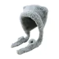 Grijze pluche wintermuts met schattige oren en lange oorflappen voor gezellige koude dagen. - Grijs