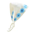 Weißes gehäkeltes Blumen-Kopftuch handgemachte Bandana Vintage Haar-Wrap pastorale Haaraccessoires - Cremeweiß mit blauem Gänseblümchen / Blau