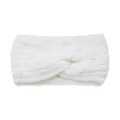 White knitted twist headband with pearls, cozy warm winter ear warmer hair band for yoga daily use. - Cream
