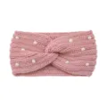 Knitted pearl twist headband for women, soft warm winter hair band, yoga face washing accessory. - Misty Pink