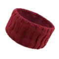 Red ribbed knit fleece-lined headband, warm thick winter ear warmer hair accessory for women. - Wine Red