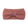Pink knitted headband with sequin bow, warm winter hair accessory for women and girls. - Korean Pink