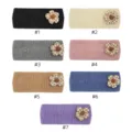 Detailed view of knitted winter headbands with cute plaid flowers, assorted colors available. - Multicolor