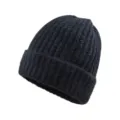 Solid color ribbed knit beanie hat winter warm cuffed wool blend hat for men and women - Black
