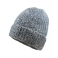 Grey faux wool knit beanie winter warm cuff hat for outdoor sports skiing daily wear - Dark Gray