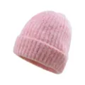 Pink ribbed knit beanie cuffed winter warm woolly hat casual fashion ski hats - Pink