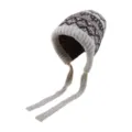 Gestreickte Mütze mit langen Bändern geometrisches Muster warme Wintermütze Variante - Beige-Grau