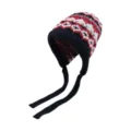 Damen Mütze mit Rautenmuster Strick und Ohrenklappen, warme Wintermütze im koreanischen Stil Mode. - Schwarz Rot