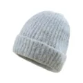 Solid grey faux wool knit beanie hat, cuffed winter warm ski cap for daily wear and outdoor sports. - Light Gray