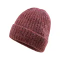 Solid color faux wool knit beanie hat, winter warm cuffed ski cap for women and men daily wear. - Date Red