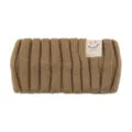 Brown ribbed knit headband with cute smiley face label, cozy winter hair accessory for women. - Khaki