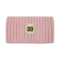 Fascia in maglia rosa ampia fascia a costole con etichetta numerica ricamata accessorio capelli - Rosa