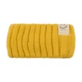 Yellow knitted headband for women, cozy winter hair band, cute smiley face yoga accessory. - Yellow