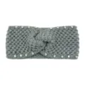 Graues Strick Stirnband mit Strass für Damen, glänzendes Kristall Winter Ohrwärmer Haarband. - Dunkelgrau