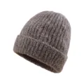 Solid color faux wool knitted hat winter warm ski dome cuffed beanie for daily outdoor wear. - Coffee
