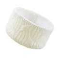 Cozy winter knitted headband with shimmering silver threads and warm plush lining. - Cream