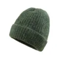 Dark green solid color faux wool knitted beanie, warm winter cuffed ski cap for men and women. - Dark Green