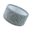 Grey knitted winter headband with fleece lining and silver thread for warm ear protection style. - Gray