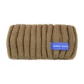 Bandeau en tricot marron avec texture côtelée et étiquette bleue, accessoire cheveux. - Kaki