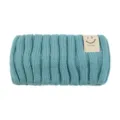 Vintage knitted headband with smiley face label, soft wool hair band for yoga and face washing. - Lake Blue