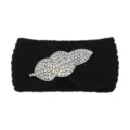 Black Knitted Rhinestone Leaf Headband Fashion Hair Accessory For Daily Wear And Yoga - Black