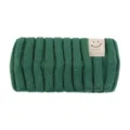 Dark green knitted headband with cute smiley face label, cozy hair accessory for women. - Dark Green