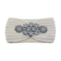 Knitted rhinestone headband, beige ribbed winter hair band, elegant crystal hair accessory. - Snowflake Rhinestone Style / 10Pcs / Beige