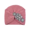 Pink knit rhinestone turban hat winter warm beanie elegant ethnic headwear for women - Dusty Pink