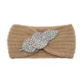 Knitted rhinestone leaf headband cross rib wool hair band vintage winter hair accessories - Camel