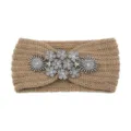 Knitted winter headband with sparkling rhinestone flower decor, cozy fleece hair accessory for women. - Snowflake Rhinestone Style / 10Pcs / Camel