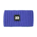 Fascia per capelli in maglia blu con toppa ricamata 33, ampia fascia a costine invernali. - Blu zaffiro