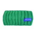 Groene geribbelde gebreide hoofdband met blauw label, comfortabel haaraccessoire voor yoga gezicht. - Lichtgroen