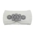 Fascia in maglia bianca con strass floreali, accessorio per capelli invernale vintage donna - Stile Strass Fiocco di Neve / 10 Pezzi / Crema