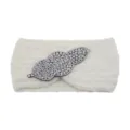 White knit rhinestone leaf headband, ribbed wool hair band for women, chic yoga hair accessory. - Cream