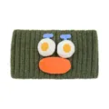 Gruenes gestricktes lustiges Stirnband mit grossen Augen, weiches Pluesch Mund Yoga Haarband. - Armeegrün