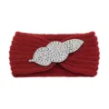 Red Knitted Headband Rhinestone Leaf Hair Band Winter Warm Ear Warmer Yoga Hair Accessory - Jujube Red