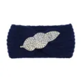Navy blue knitted headband variant featuring sparkling crystal rhinestone details. - Navy Blue