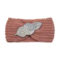 Knitted rhinestone leaf headband, mauve pink cross design hair band for women daily wear. - Korean Pink