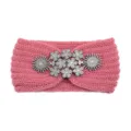Fascia in maglia rosa con strass, cerchietto invernale a coste con elegante accessorio cristallo. - Stile Strass Fiocco di Neve / 10 Pezzi / Rosa Antico