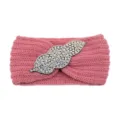 Pink knit rhinestone leaf headband cute winter warm hair accessory retro elastic hair band. - Dusty Pink