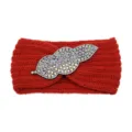 Red knitted rhinestone leaf headband for women, sparkly crystal hair band for yoga and wash. - Red