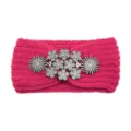 Fascia in maglia rosa con decorazioni di fiori in strass scintillanti e comoda lana a coste. - Stile Strass Fiocco di Neve / 10 Pezzi / Rosso rosa